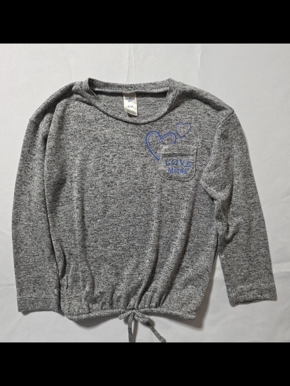 OshKosh B'gosh Gray Tie-Waist Sweatshirt with Blue Heart Embroidery